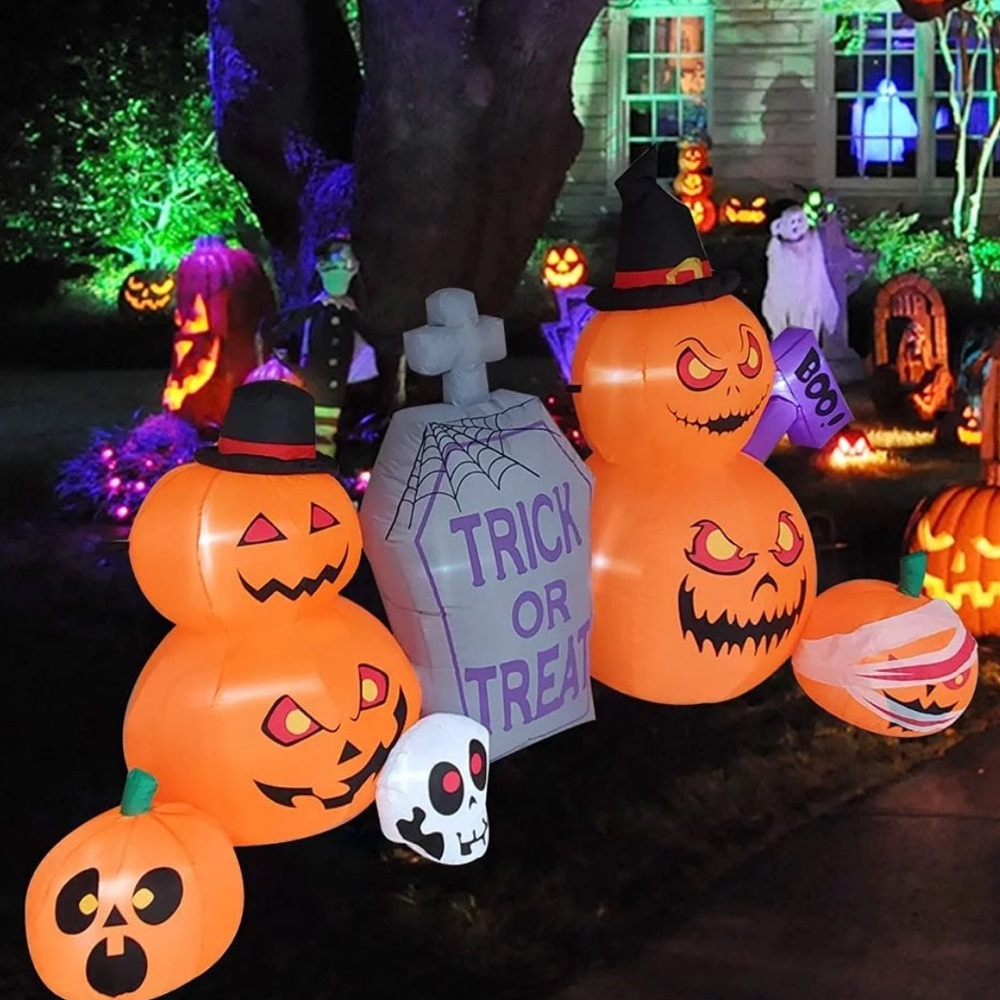 EUC Haunted Pumpkin Patch w/Tombstone & Skull Inflatable Halloween Outdoor Decor